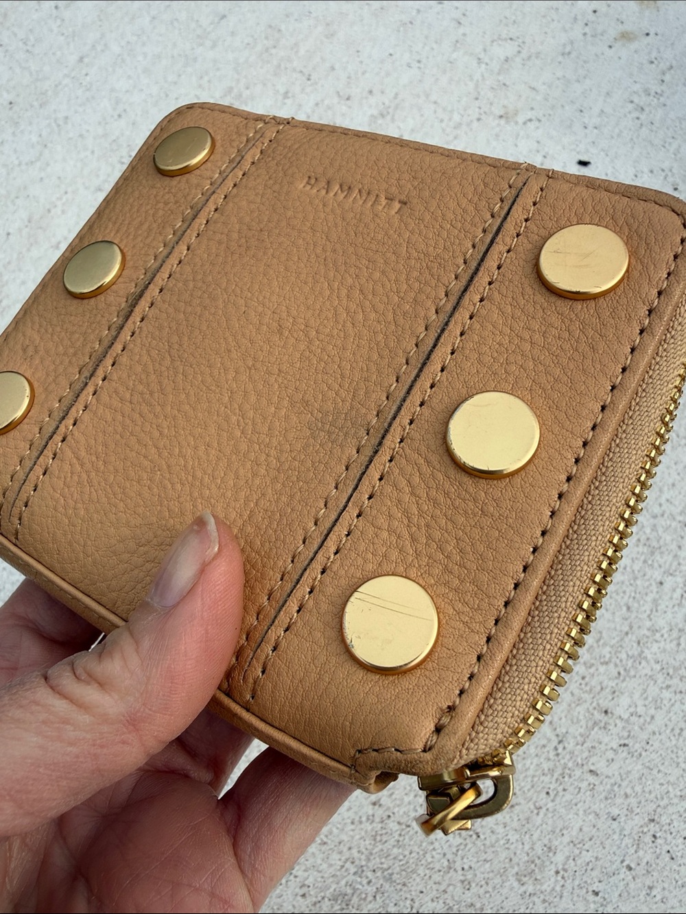Hammitt Pebbled Leather Zip Wallet - Camel with Gold Studs - Picture 4 of 4